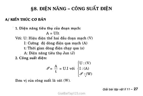 Giải bài tập Vật lý 11 Bài 8: Điện năng. Công suất điện