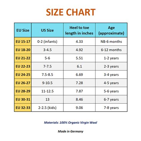 Sock Shoe Size Chart