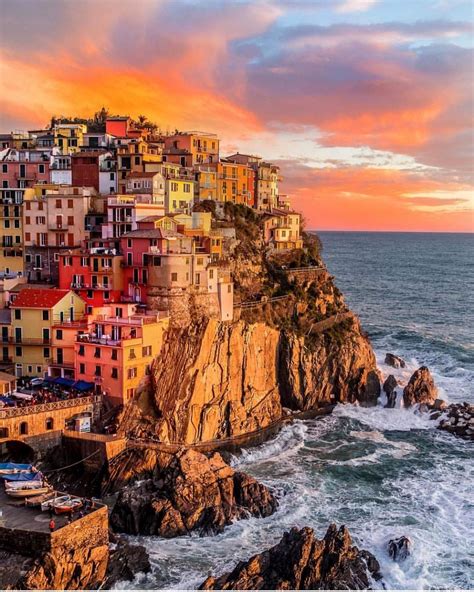 Sunset in Manarola - Italy ️ ️ ️ Picture by @cbezerraphotos . # ...