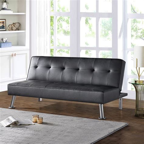 Easyfashion Convertible Black Faux Leather Futon Only $147 Shipped ...