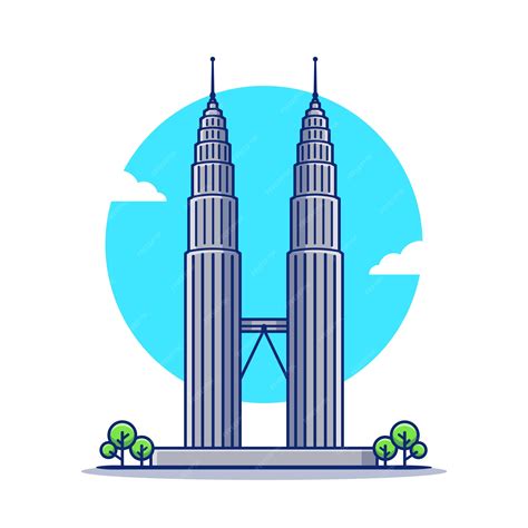 Premium Vector | Petronas twin tower cartoon icon illustration. famous ...