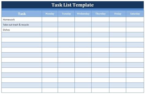 Weekly Task List Template Excel ~ Excel Templates