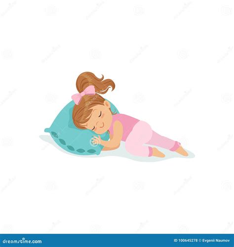 Adorable Little Girl Sleeping on Her Bed Cartoon Character Vector ...