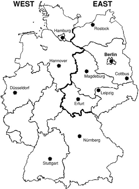 The map of Germany showing the 11 cities used in this study. The ...