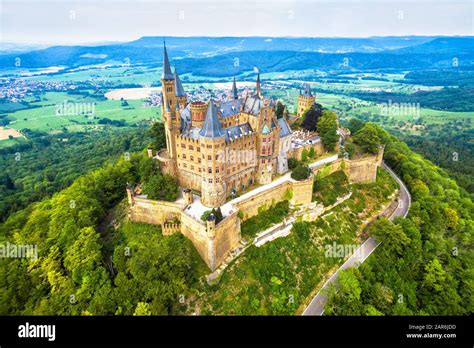 Hohenzollern Castle on mountain, Germany. This castle is a famous ...