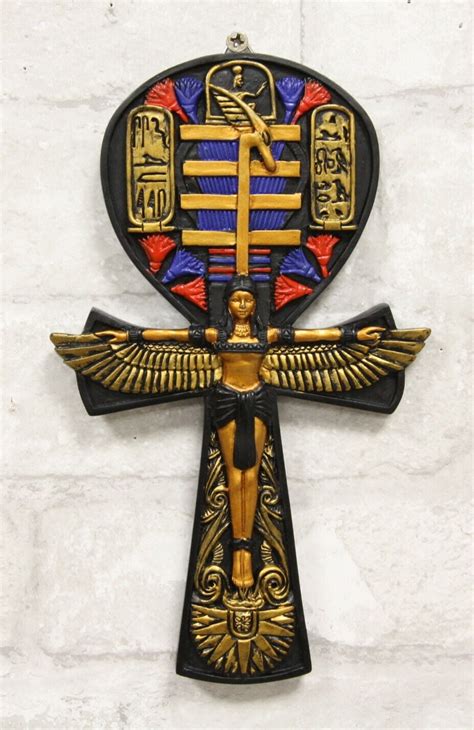 Ebros Crux Ansata Egyptian Ankh of Isis with Open Wings and Cartouche ...