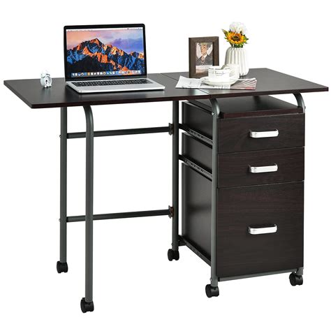 Buy Tangkula Folding Computer Desk with 3 Storage Drawers, Mobile Home ...