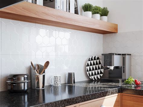 Hexagon Tile Kitchen, Kitchen Wall Tiles Modern, White Hexagon Tiles ...