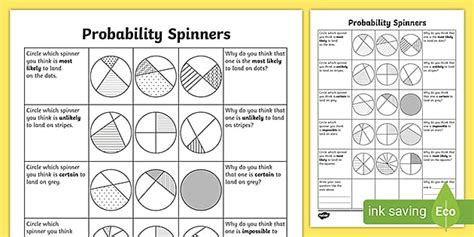 Probability Spinners Worksheet (teacher made) - Twinkl