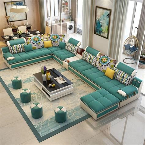 Luxury Modern U Shaped Sectional Fabric Sofa Set With Ottoman | Modern ...