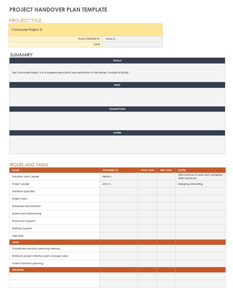 Staff Handover Template