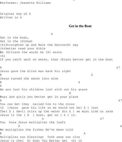 Get in the Boat - Christian Gospel Song Lyrics and Chords