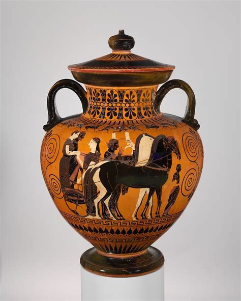 Attributed to Exekias | Terracotta neck-amphora (jar) with lid and knob ...