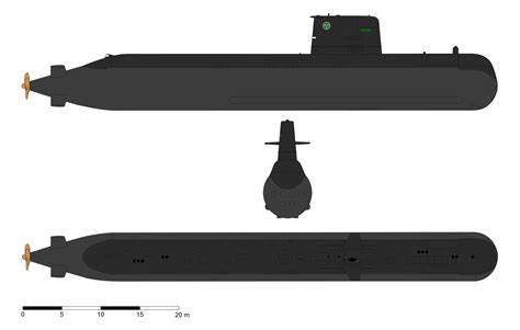 the submarine is shown in three different views, including an upper and ...