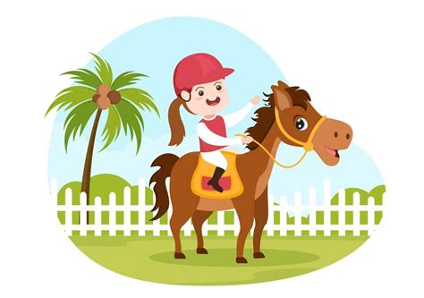 Horse Riding Cartoon Illustration with Cute People Character Practicing ...