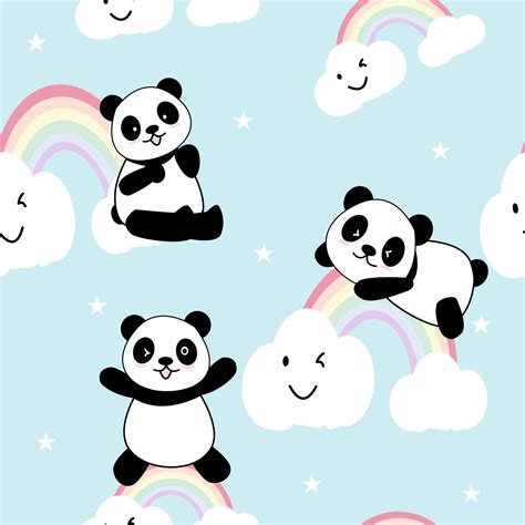 Cute Panda Seamless Pattern Background, Cartoon Panda Bears Vector ...