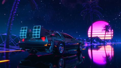 Synthwave Car Sunset Palm Tree 4K #8960i Wallpaper PC Desktop