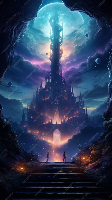 Premium AI Image | Anime fantasy castle with stairs leading to a ...