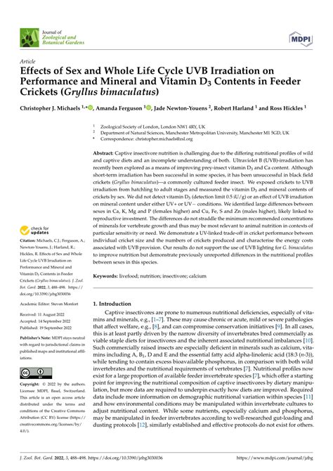 (PDF) Effects of Sex and Whole Life Cycle UVB Irradiation on ...