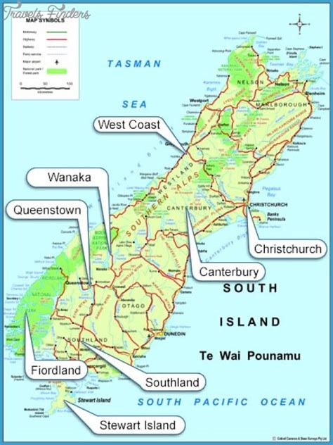 Map Of South Island New Zealand - TravelsFinders.Com