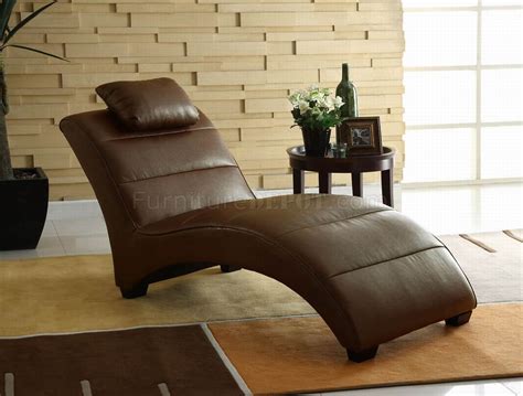 Brown Bonded Leather Modern Chaise Lounger w/Pillow