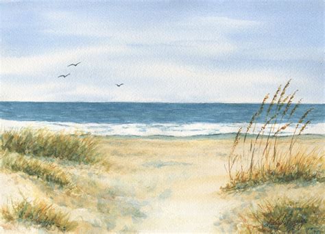 Watercolor Ocean Art Print Lovely Beach Day Digital Download Beach ...