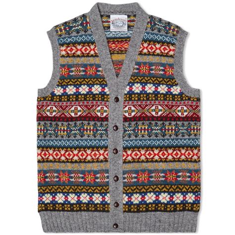 Jamieson's of Shetland Jacquard Fair Isle Vest Grey & Multi | END ...