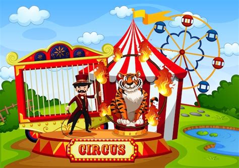 Free Vector | Amusement park with circus in cartoon style scene