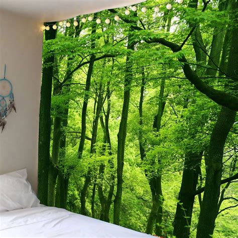 Green W79 Inch * L59 Inch Home Decor Waterproof Forest Wall Hanging ...