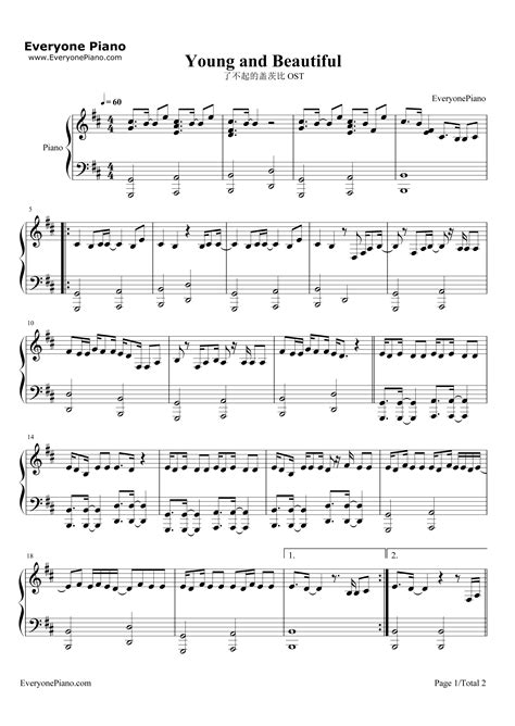 Young And Beautiful Chords Piano - Sheet and Chords Collection