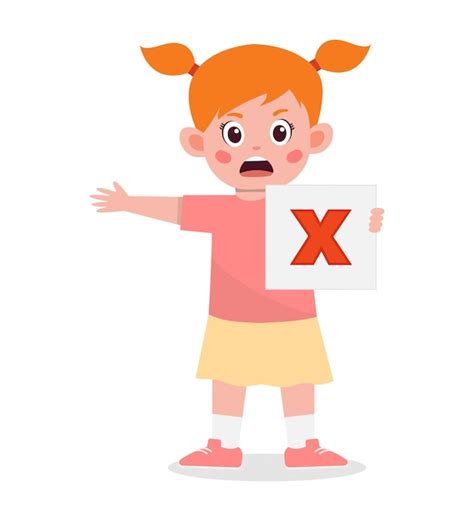 Premium Vector | Cute kid girl carrying wrong sign cartoon illustration