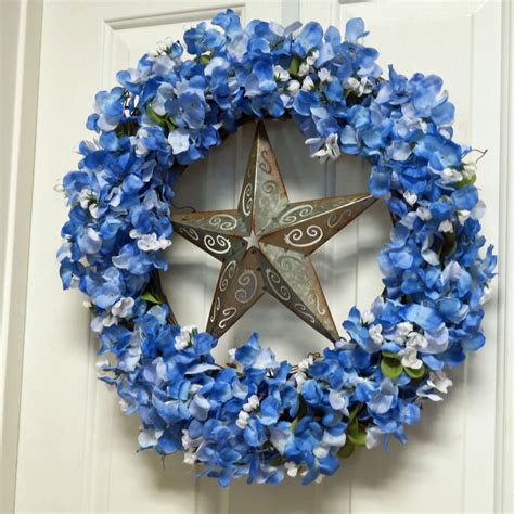 Texas Star Wreath - Bluebonnets and metal star plaque | Texas star ...