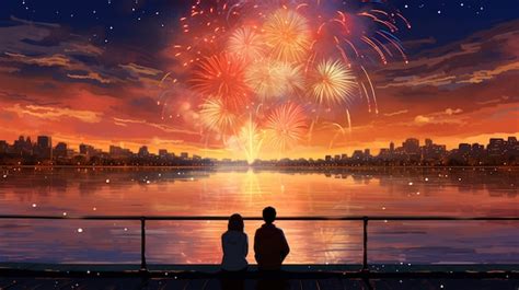 Free Photo | Beautiful anime couple on new year's eve