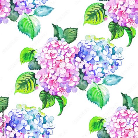 Watercolor seamless hydrangea design for wallpaper, tile, fabric. Stock ...