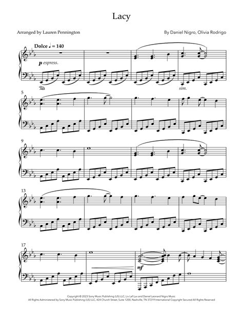 Lacy (arr. Lauren Pennington) by Olivia Rodrigo Sheet Music for Piano ...