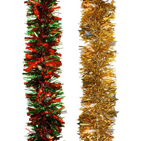 GE Outdoor Pre-Lit 25-Ft Tinsel Garland with Clear in the Artificial ...