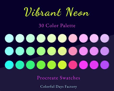 Vibrant Neon Color Swatches Procreate Color Palette Instant Download ...