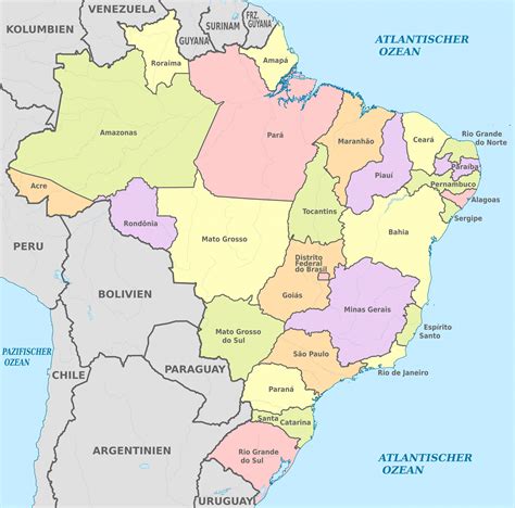 Map of Brazil regions: political and state map of Brazil