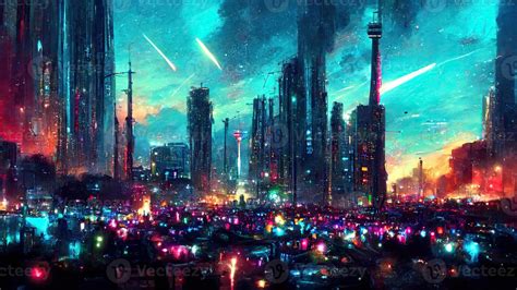 Cyberpunk city street. Sci-fi wallpaper. Futuristic city scene in a ...