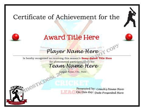 Cricket Certificate Templates