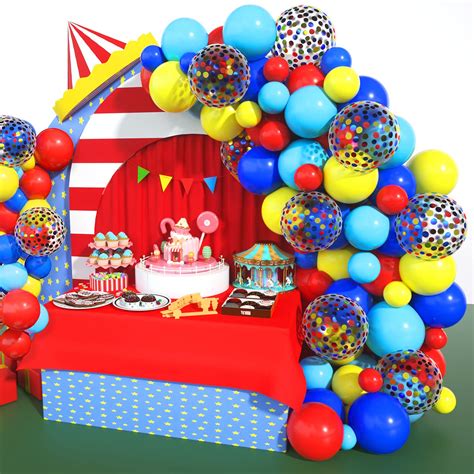 Circus Balloon Arch Kit Red Blue and Yellow Balloons Confetti Balloons ...