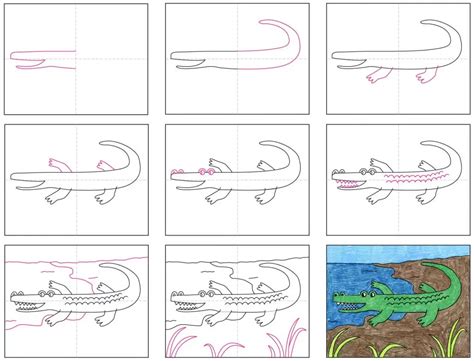 Easy How to Draw an Alligator Tutorial and Alligator Coloring Page