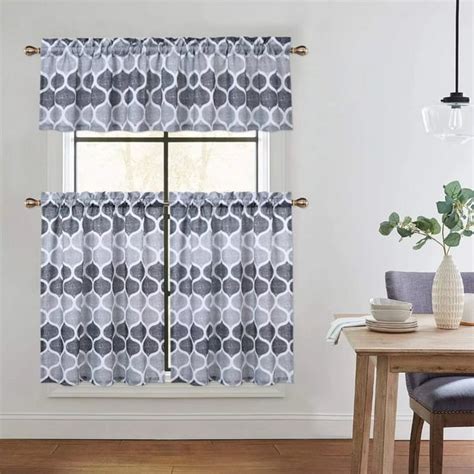 GlowSol 36 inch 3 Pcs Kitchen Curtain Set Geometric Printed Tier ...