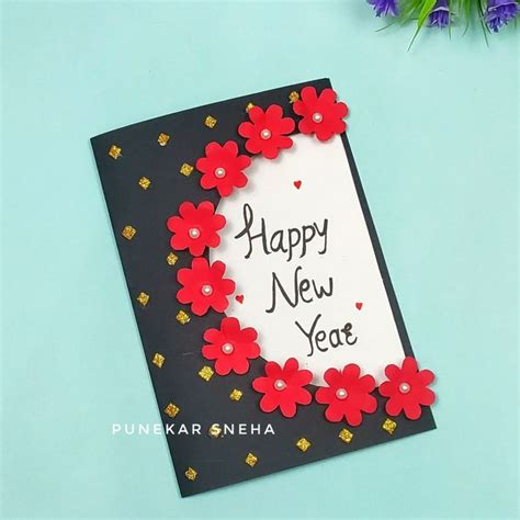 Easy and beautiful new year greeting card making at home | Handmade ...