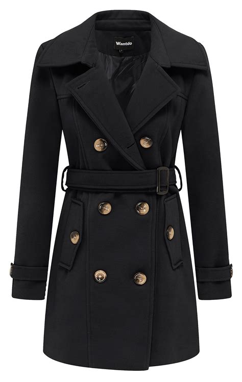 wantdo Women's Double Breasted Pea Coat Winter Mid-Long Trench Coat ...