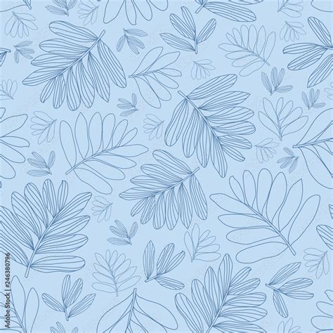 Vector line art leaves seamless pattern, baby blue, wallpaper ...