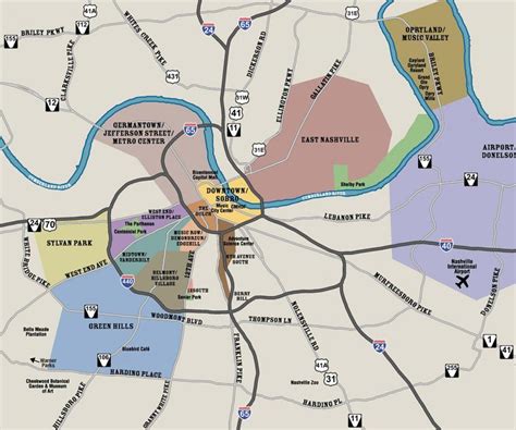 Nashville mapa del vecindario - Nashville mapa de barrios (Tennessee ...