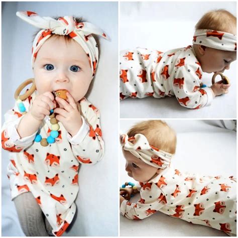 Newborn Baby Girl Cute Cotton Clothes Dress Little Fox Headband Outfit ...