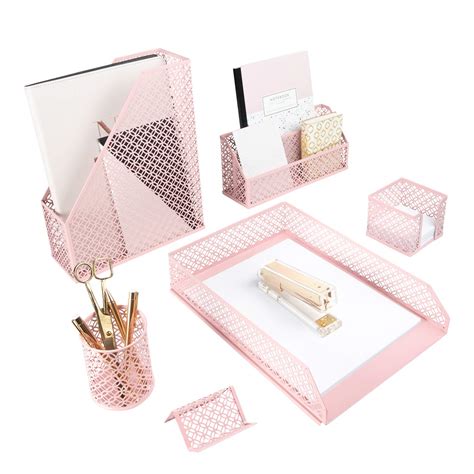 Blu Monaco Office Supplies Pink Desk Accessories for Women-6 Piece Desk ...