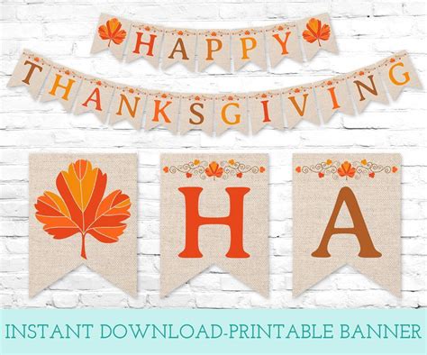 Happy Thanksgiving Printable Banner, Instant Download Digital Banner ...